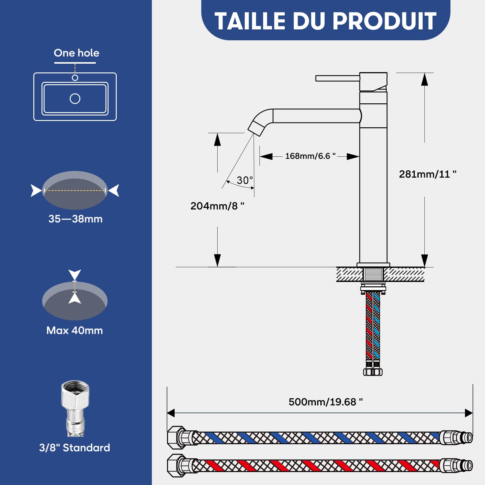 Mitigeur de Lavabo Haut Pivotant à 360°, BuntHaus Robinet pour Vasque à Poser, Robinet de Lavabo Salle de Bains, Chaud et Froid, Hauteur de Bec 204mm, Aérateur Amovible, Acier Inoxydable Chromé