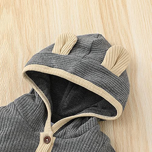 Thorn Tree Newborn Baby Girl Boy Hooded Romper Unisex Baby Ribbed Clothes Infant Neutral Baby Winter Outfits (Gray,6-9 Months)
