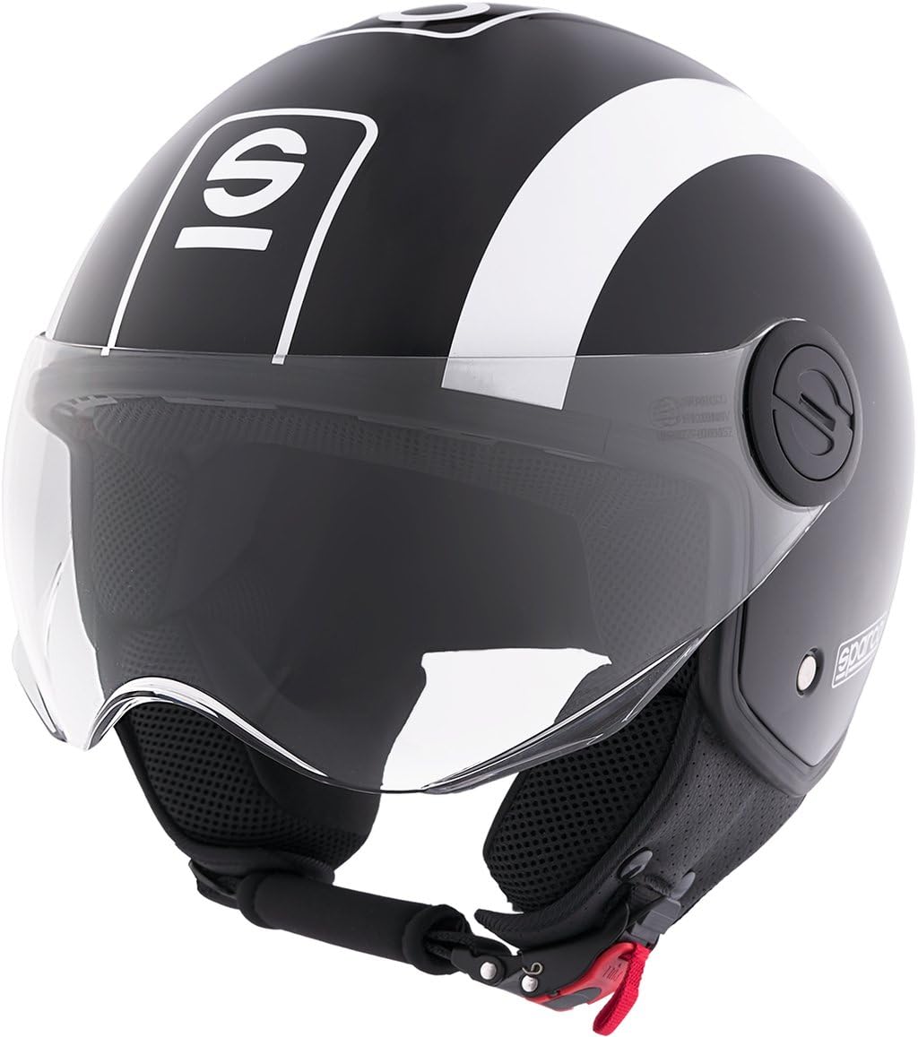 Sparco Riders Casco de Moto SP601 Demi-Jet, Casco de Scooter Homologado ECE 22.06, Casco Demi-Jet con Visera Antirayas y Desbloqueo Micrométrico