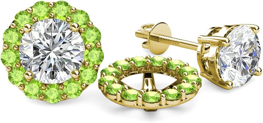 Round Peridot 0.96 ctw Halo Jackets for Stud Earrings in 14K Gold