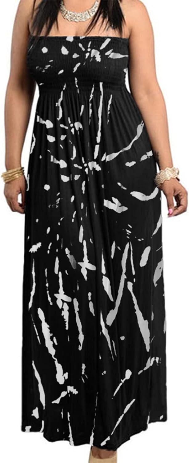 811 - Smocked Chest Strapless Tube Long Maxi Beach Cover-up Dress