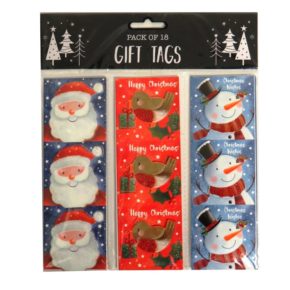 Partisan Christmas Layered and Glittered Wrapping Tags, Santa and Friends, 18 Pack Christmas Set - Perfect for Any Gift - for Family, Friends, Work, X-360-18GT