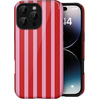 Cute Striped Pattern Case for iPhone 16 Pro Max - Red Handyh lle Schutzh lle Gestreiftes Muster f r Frauen M dchen Sto fest Kameraschutz Doppelschichtigem Hybrid-Schutz Niedlich