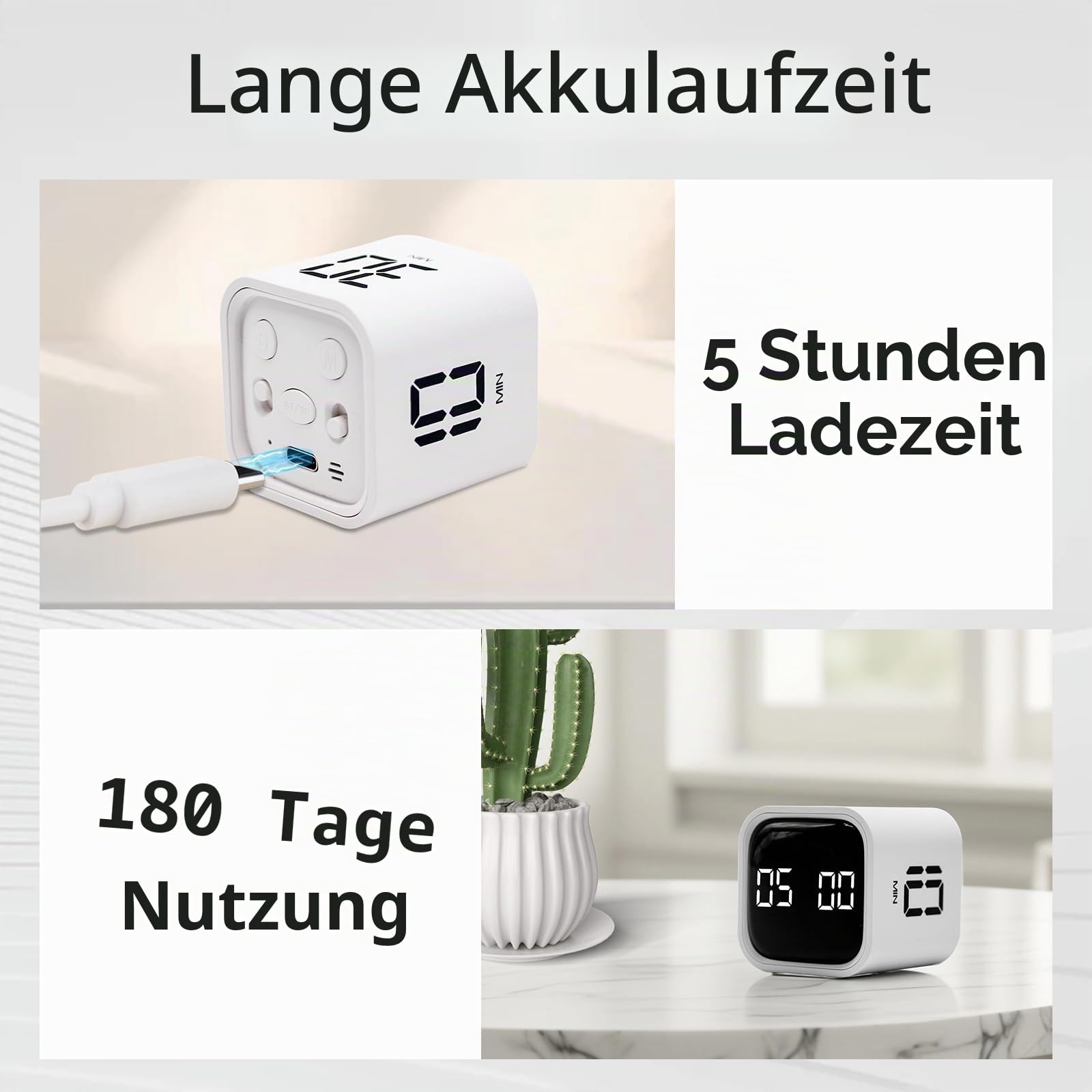 Produktivitätstimer Flip Schwerkraftsensor Würfeltimer Countdown & Countup, Stummschaltung & Vibration & Ton, 5/10/30/60min & benutzerdefinierte Zeit, Perfekt für ADHS, Arbeit, Lernen, Küchenkochen (3
