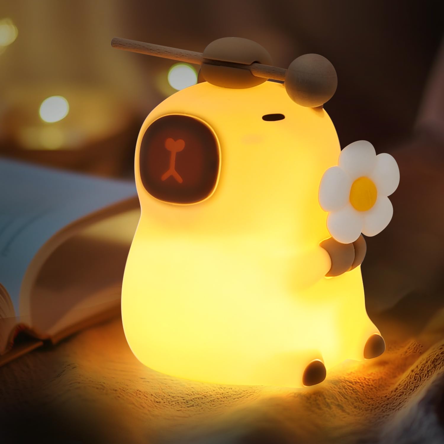 LOFICOPER Capybara Night Light, Silicone Dimmable Nursery Night Light, Rechargeable Touch Lamp, Cute Animal Lamp with Auto-Off Timer for Table Bedside Bedroom Decoration