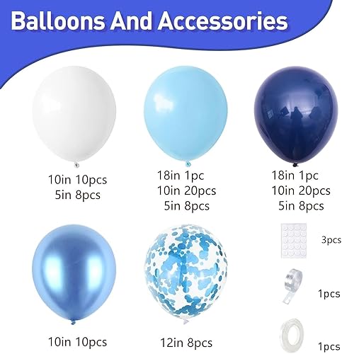 Miniatura 2 de Kit de arco de globos azules, kit de guirnalda de arco de globos azul marino y blanco con globos de confeti azul claro azul cromado, globos azules