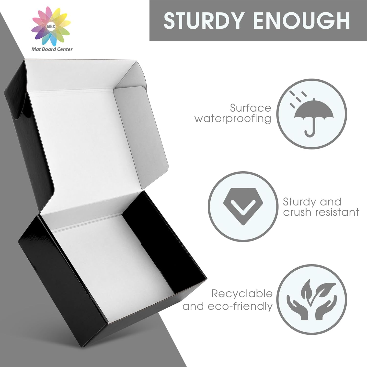 Mat Board Center, 6x6x2 Shipping Black Box, Waterproof Mailer Sturdy Box for Small Business Mailing, Cardboard Corrugated Carton, 26 Pack