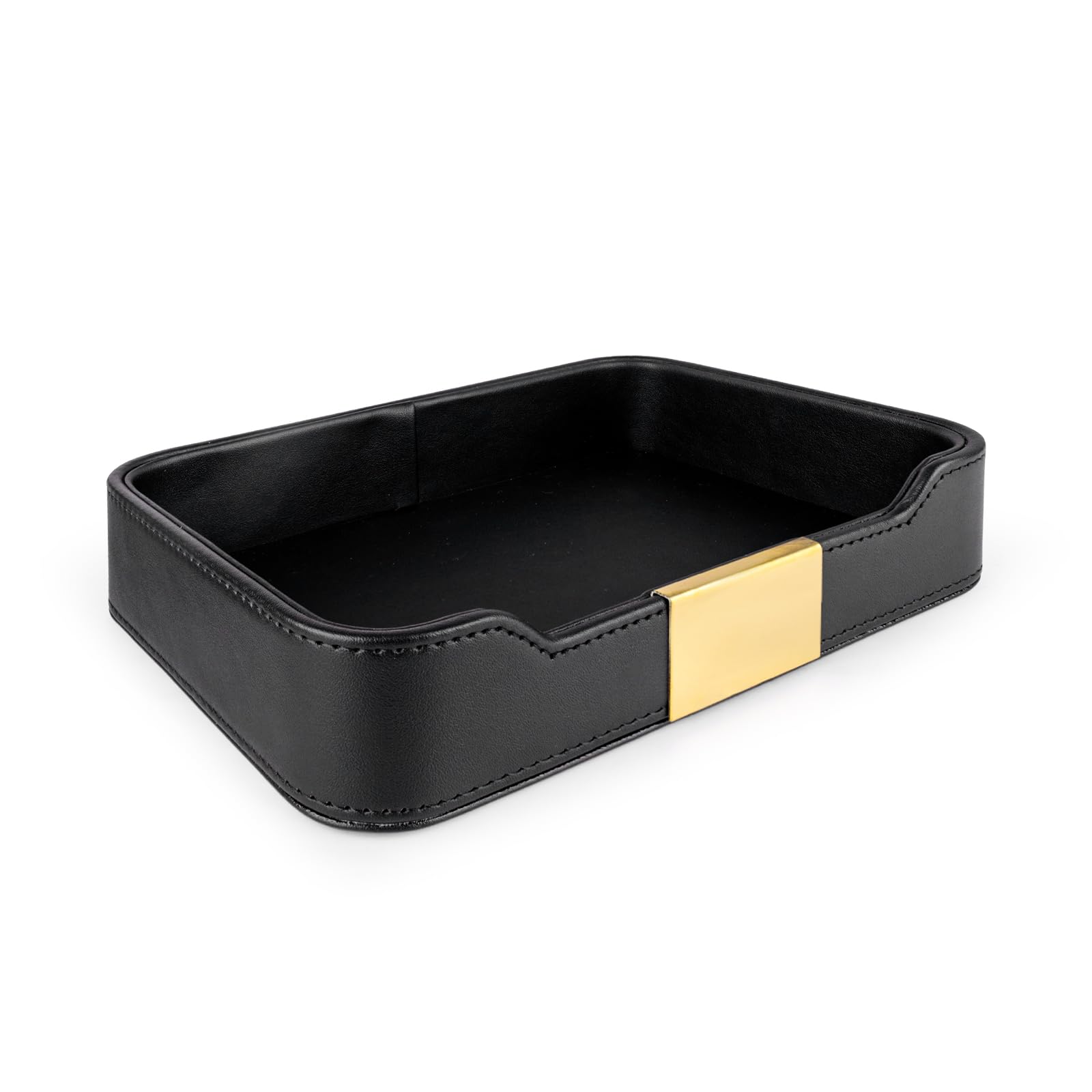 Plateau de valet en cuir luxe noir pour montre et clés de commode