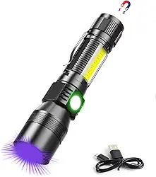 Lanterna UV Blacklight Recarregável por USB - Magnética Com Luz Lateral, 1000 lm, Luz Preta, Trabalho COB, Zoom, Impermeável - Para Urina de Animais