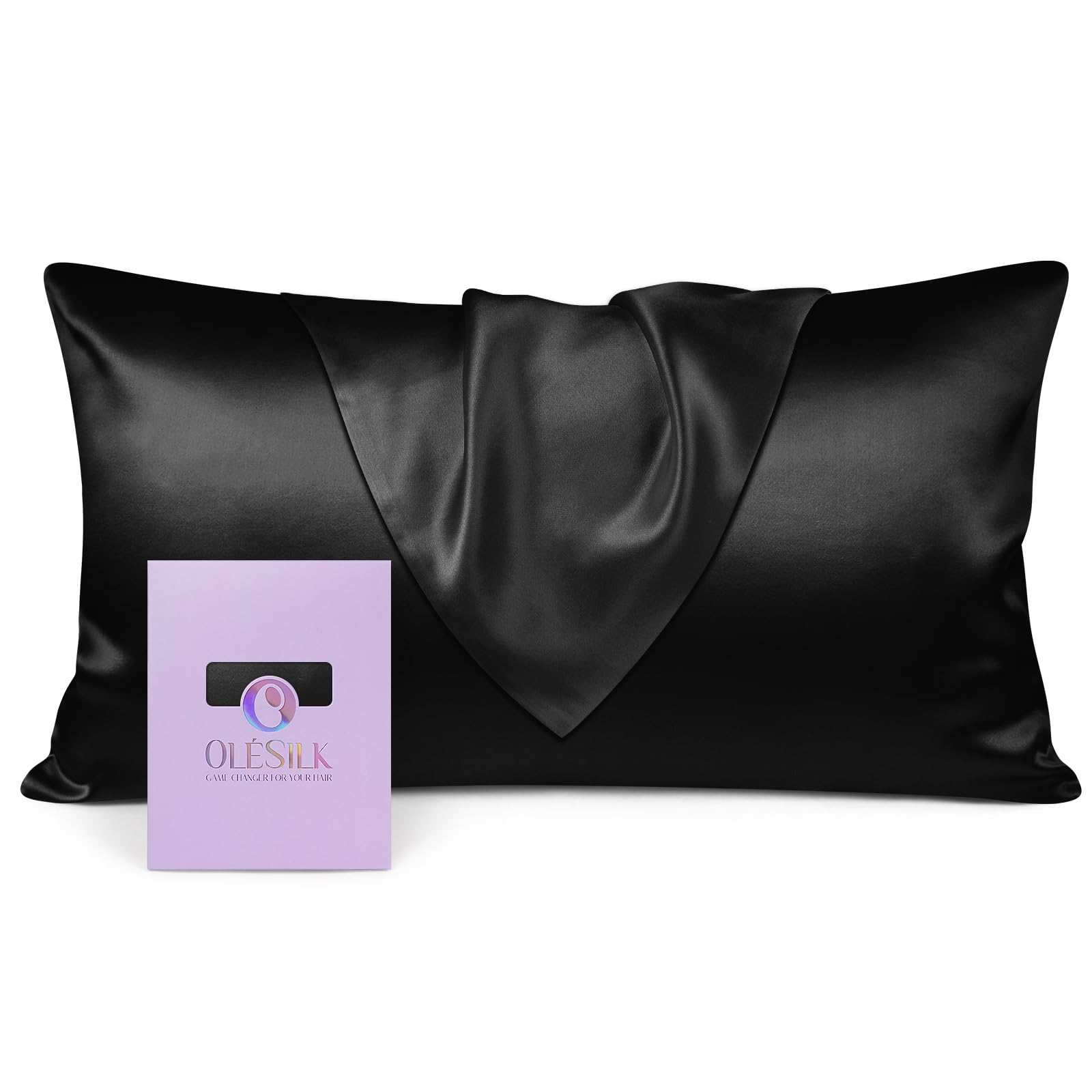 OLESILK Seide Kissenbezug Kissenhülle Haar- und Hautpflege mit Verstcktem Reißverschluss 19 Momme 1 Stück Schwarz 40x80cm