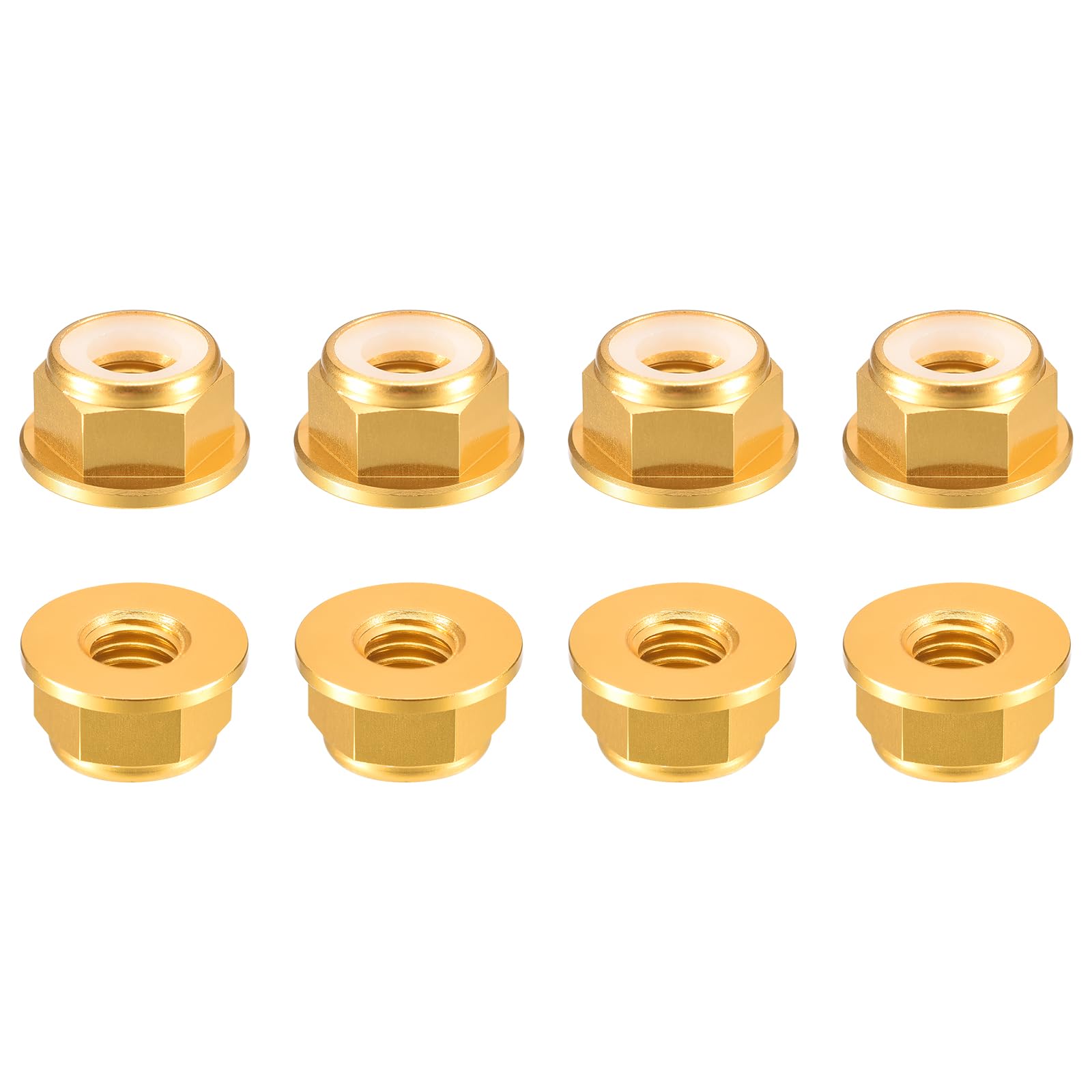 sourcing map Nylon Insert Hex Lock Nuts, 8pcs - M4 x 0.7mm Aluminum Alloy Self-Locking Nut, Anodizing Flange Lock Nut for Fasteners(Gold)