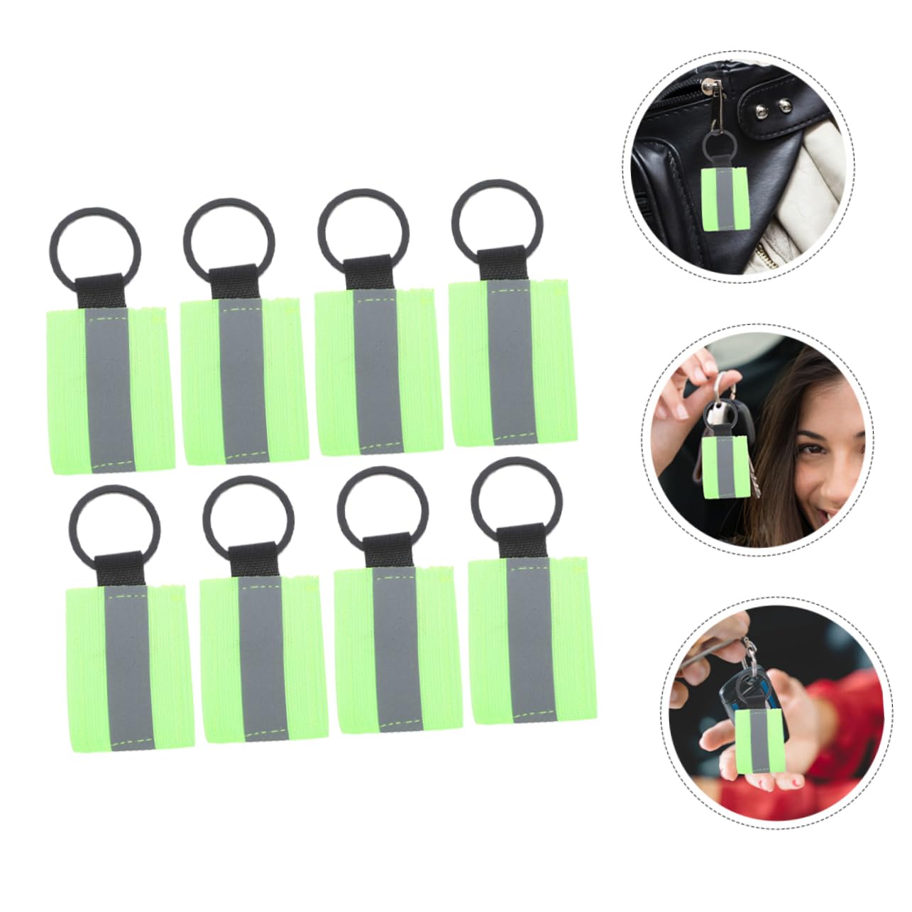 WHAMVOX 8pcs Reflective Charms Zipper Pulls for Backpacks Keychains High Visibility Gear Easy Installation for Bags Purses Bikes Fluorescent