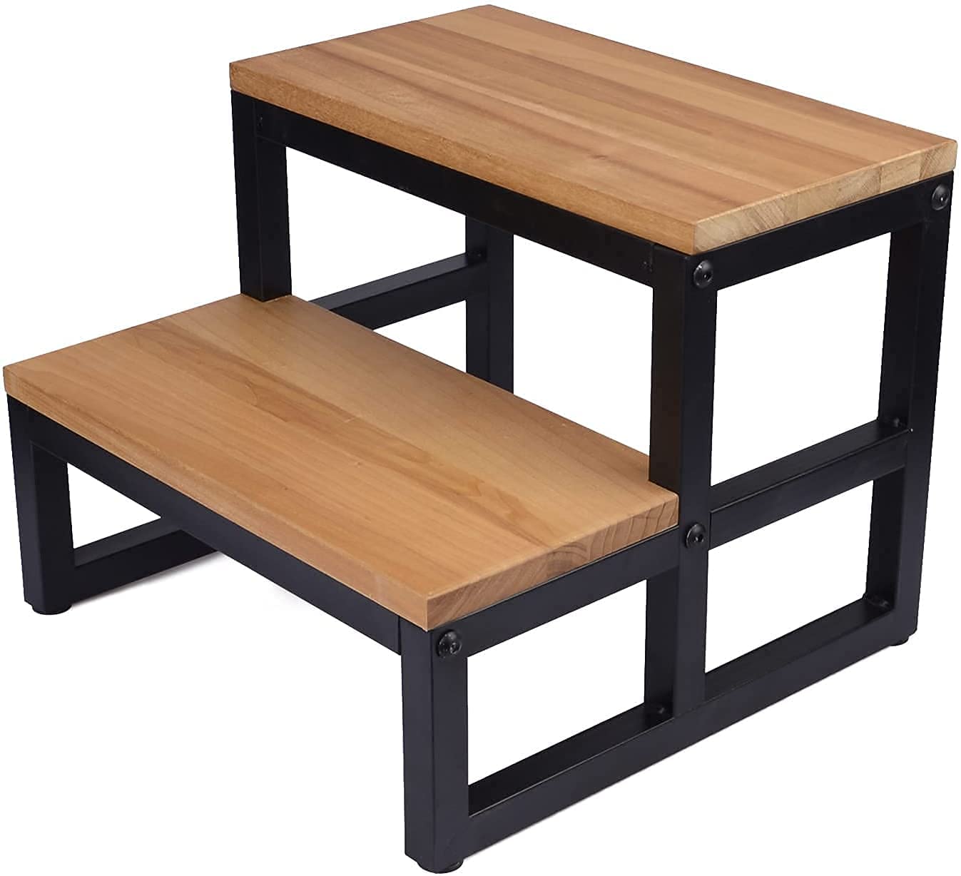 28987 Two Step Wood/Metal Step Stool with Metal Frame for Adult & Kid Load 400lb, Double Wooden Stepping Footstool for High Bed Side, Bathroom, Bedside, Toilet, for Elderly.-image-17