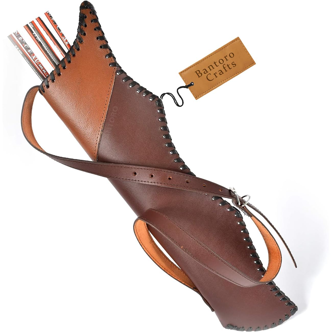 Carcaj Tradicional marrón con Arco para Hombro y Espalda, Soporte de Flechas de Cuero con Bolsa Grande, Correas Hechas a Mano