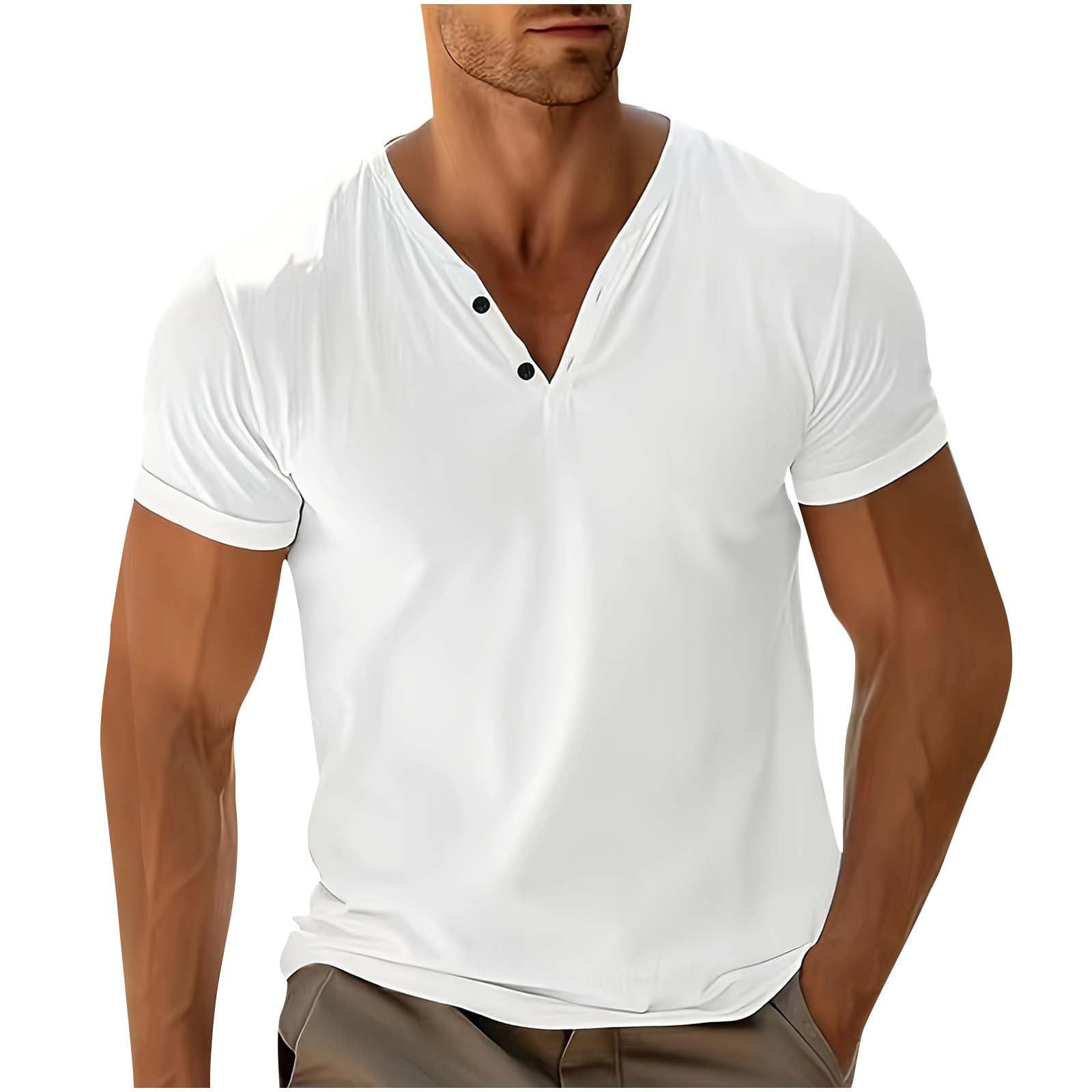 Mens Casual Summer Beach Breathable Slim Fit Henley T-Shirts Short Sleeve Lightweight Comforable Ventilation Pullover