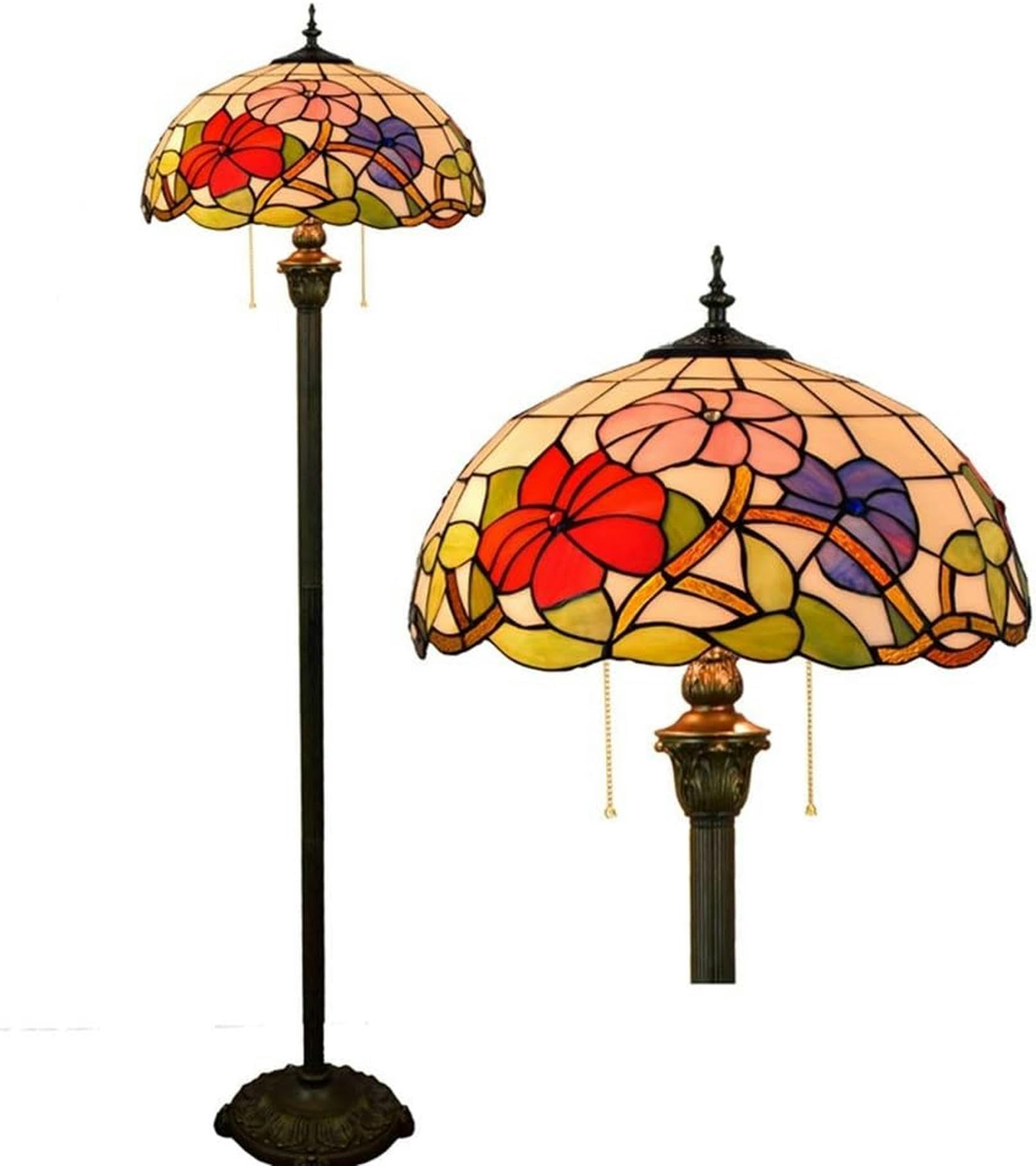 IUokLU Tiffany Floor Lamp Standing Reading Lamp 16-" Tiffany European Style Morning Glory Glass Floor Lamp Pure Vertical Reading Lamp, for Study Living Room Bedroom Decoration