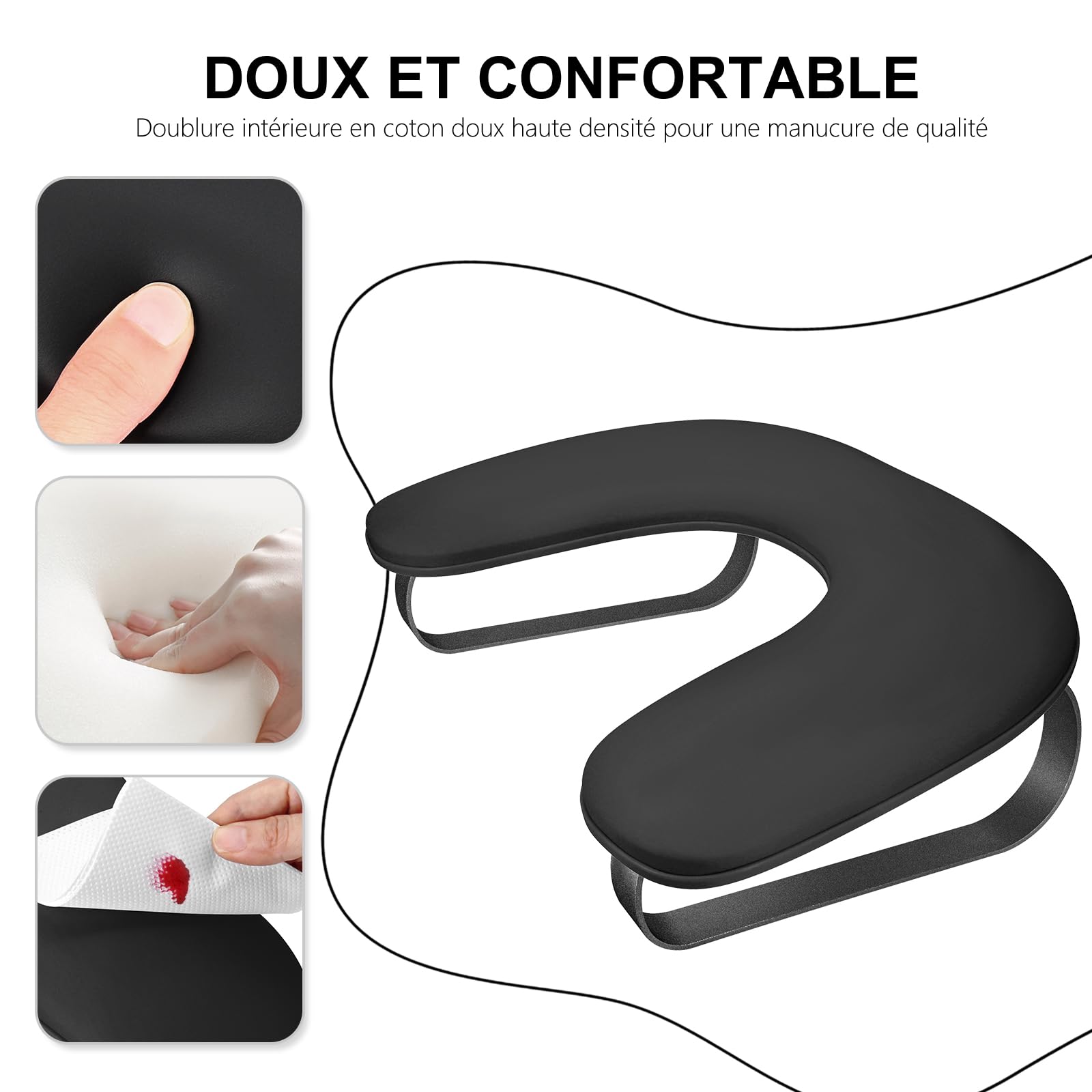 Repose Main Ongle,Cuir Nettoyable Coussin Manucure Repose Main,Forme du U Repose Main Manucure avec Support en Alliage d'aluminium,Convient pour les Magasins de Manucure