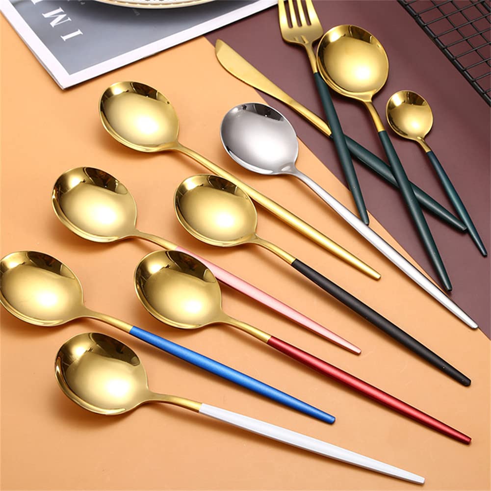 Ensemble De Couverts À Couverts en Acier Inoxydable 24 Pièces pour 6, 100% des Ustensiles en Acier Inoxydable 100% Durables avec Fourchette De Cuillère À Couteau,Pink Gold