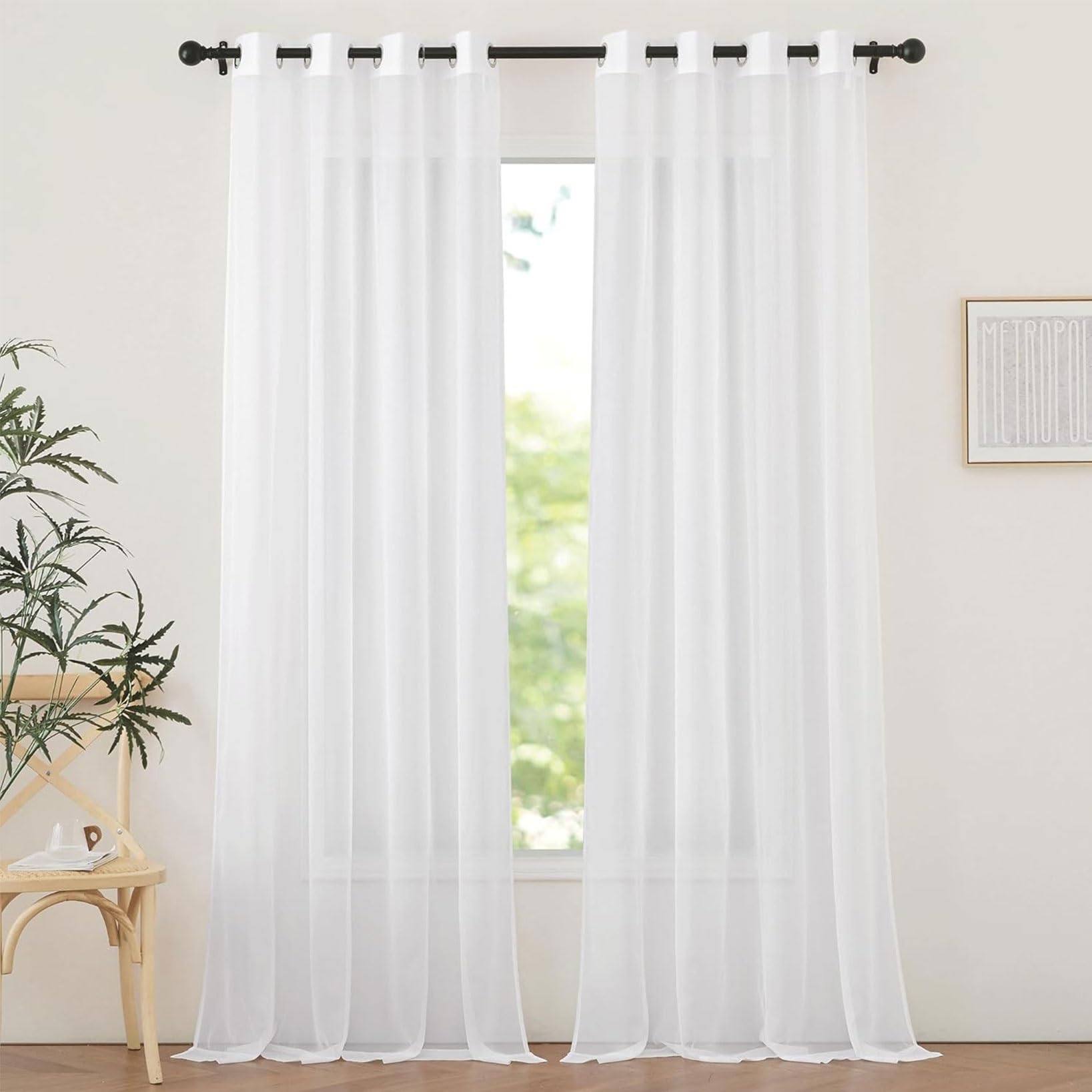 Rideau Voilage 200 x 220 cm Bloquer Soleil Anti-UV, Doux et Esthétiques Transparent Rideaux Salon Décoration de Maison pour Fenêtre Porte Cuisine Chambre Enfant, Blanc