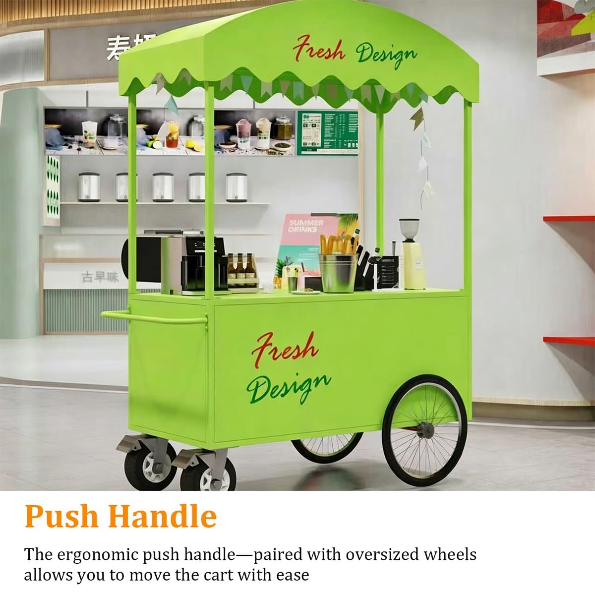 Carrito de Venta Ambulante Exterior con Techo Curvo, Carro de Comida con Amplia Superficie y Almacenamiento para Eventos(Red,L 100CM/39.4IN)