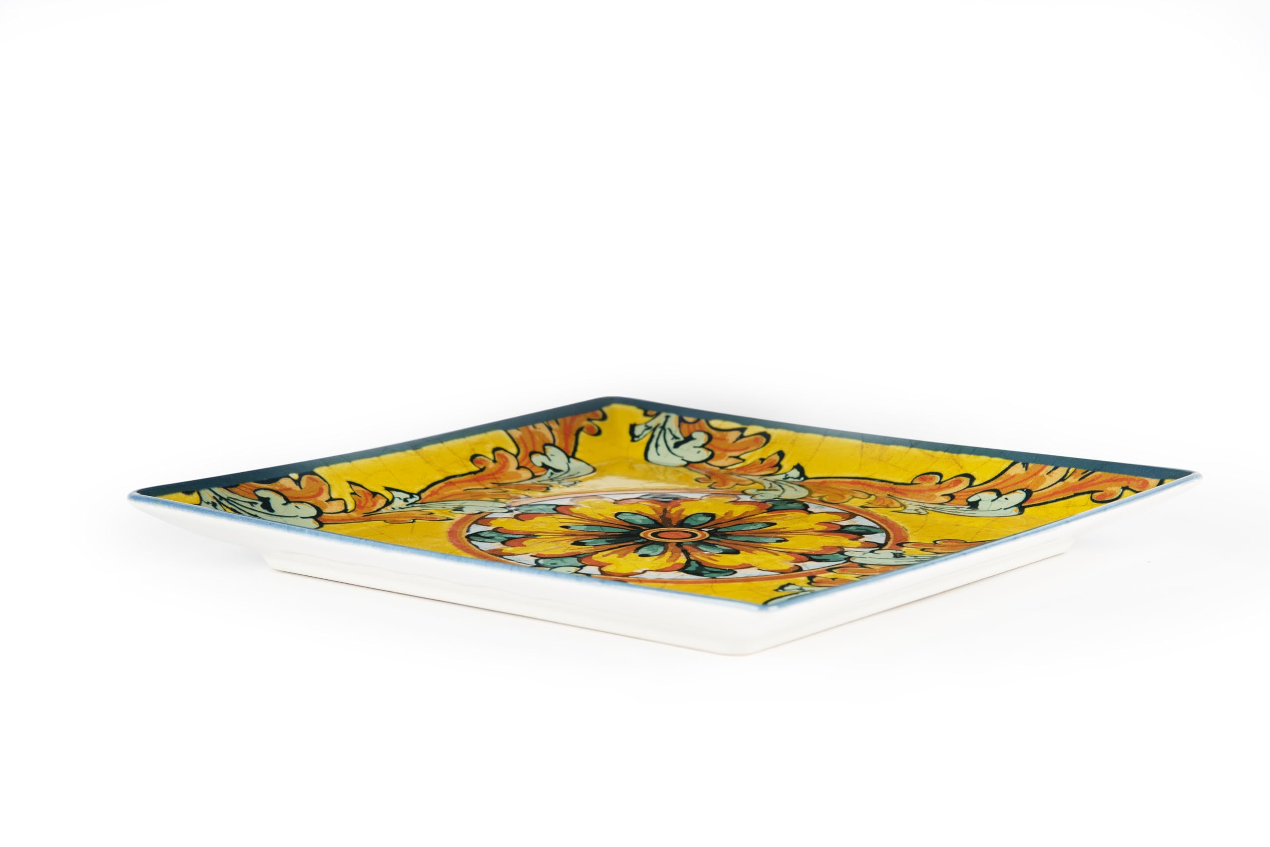Excelsa Trinacria Lot de 6 assiettes carrées en céramique 24 cm Motif floral jaune