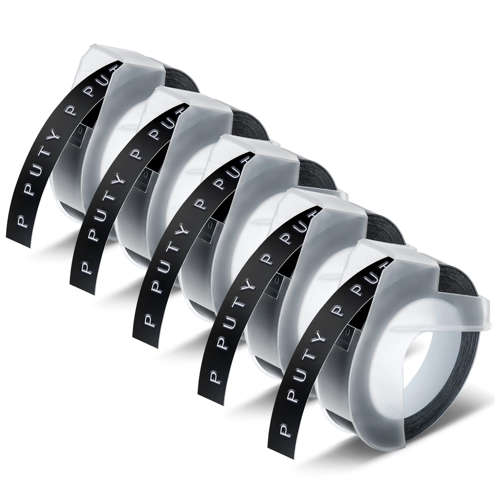 5 x 523809 9 mm Tape Compatible for Dymo Omega 3D 3/8 Inch Black Label Tape Replacement for Dymo Omega Embossing Junior LabelWhite on Black