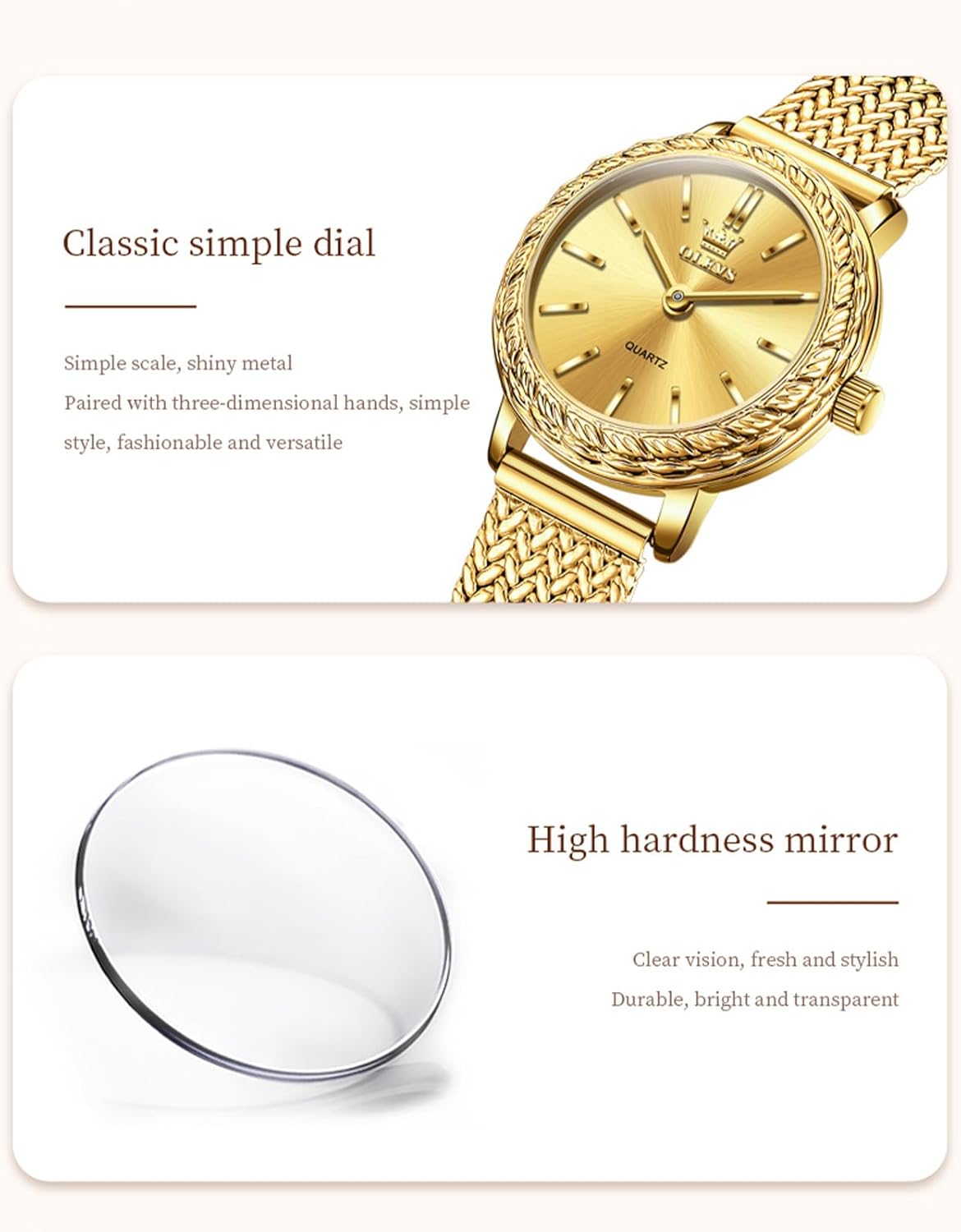 OLEVS Womens Watch Gold Ladies Dress Elegant Luxury Stainless Steel Waterproof Easy to Read Small Wrist Watches for Women