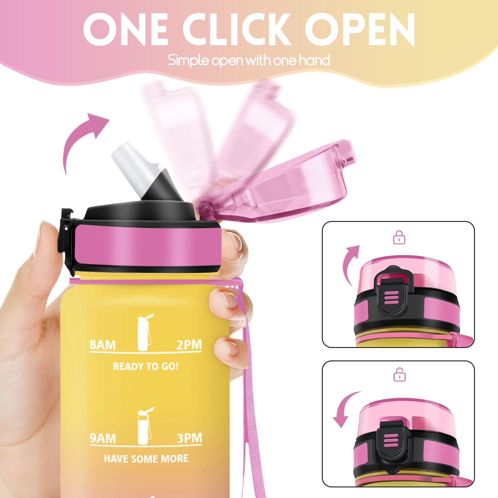 Motswedi Borraccia 1 litro, a Prova di Perdite, Borraccia con Cannuccia, Reutilizables, Bottiglia Acqua, Senza BPA, Borracce per Scuola, Palestra, Ufficio, Yoga, Sport, Rosa Giallastro