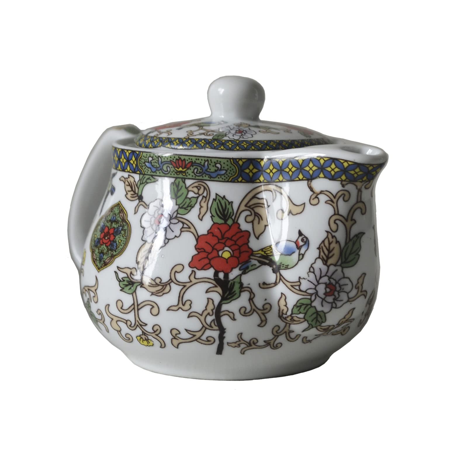 Mały porcelanowy czajniczek, dzbanek do herbaty 9oz z filtrem ze stali nierdzewnej, kolorowe chińskie kwiaty i ptaki (kwiaty i ptaki)