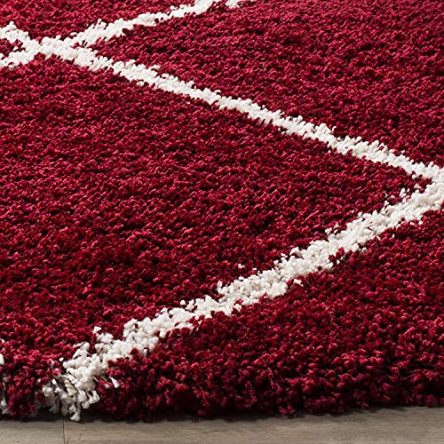 Image of Round Shaggy Fur Rugs and Carpet for Bedroom, Living Room (5x5 Feet Round, RED & Ivory)
