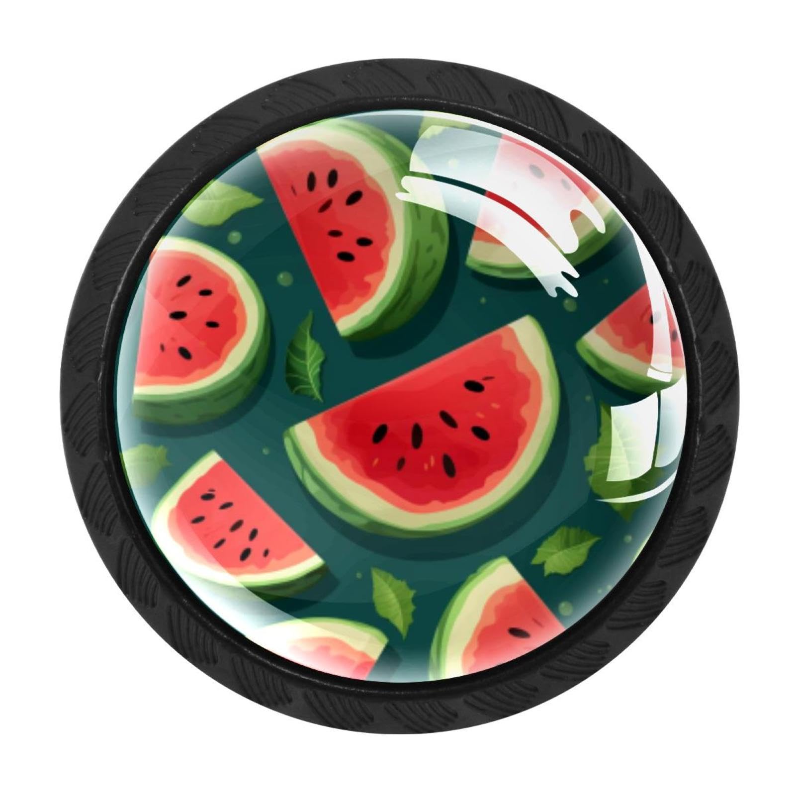 CHENZZZZ 4 Pack Black Watermelon Drawer Knobs, Cabinet Knobs Round Glass Knobs for Kitchen Cabinet Hardware Bathroom 35MM