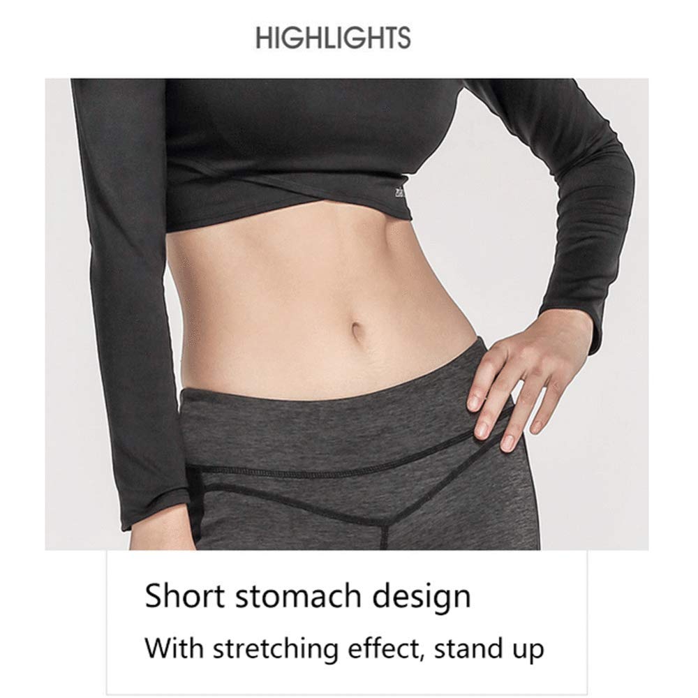 FACAI T-Shirt da Donna A Maniche Lunghe con Cravatta Ombelicale Sexy da Donna Formazione Yoga Abbigliamento Camicia Sportiva da Corsa per Fitness Slim Europeo E Americano,Black-M