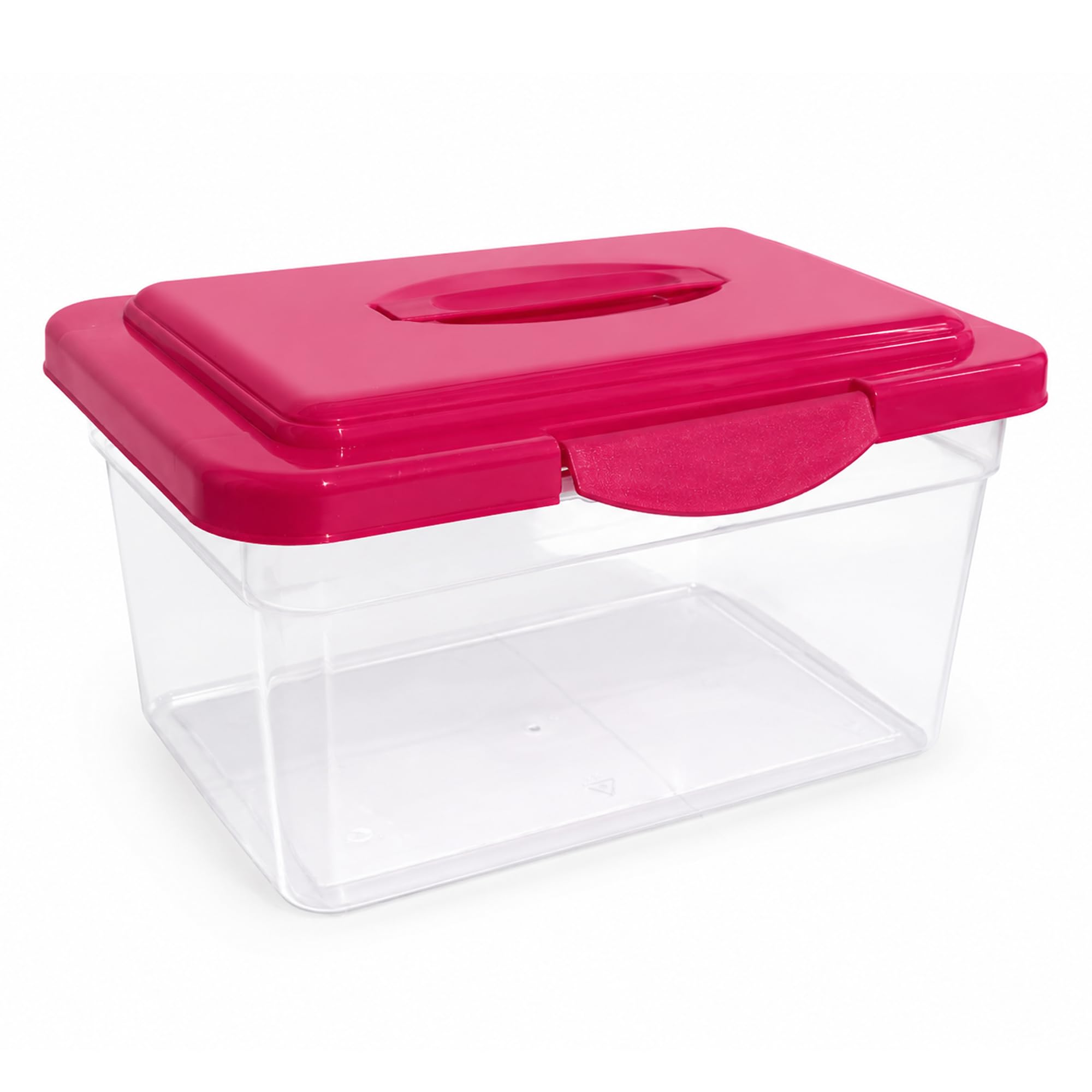 Plastific 9L - Fuchsia Lid With Handle Plastic Storage Box Lightweight Robust Stackable Storage Boxes With Lid, Clear Latch Boxes, Plastic Organiser, Space Saving Solution For Home Office (9L - Fuchsia Lid With Handle)