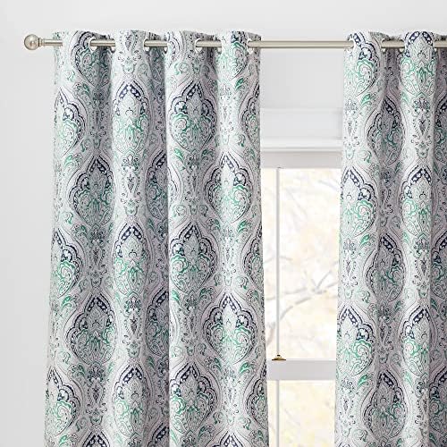 KGORGE Curtains 84 inch Length - Blackout Curtains for Bedroom Farmhouse Curtains Damask Geometry Medallion Backdrop for Dining Living Room RV, Biscay Green, 52 Wide x 84 Long, 2 Pcs