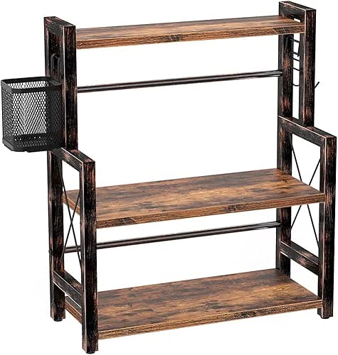 Rolanstar Spice Rack Organizer with Wire Basket, 3-Tier Wooden Shelf