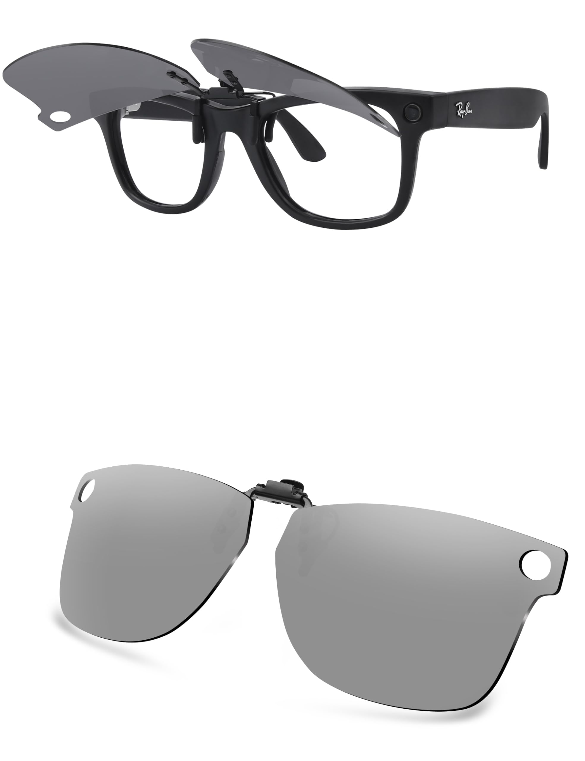 Gafas de sol polarizadas con clip compatibles con Ray-Ban Meta Wayfarer RW4008 53 mm, protección UV y ajuste seguro