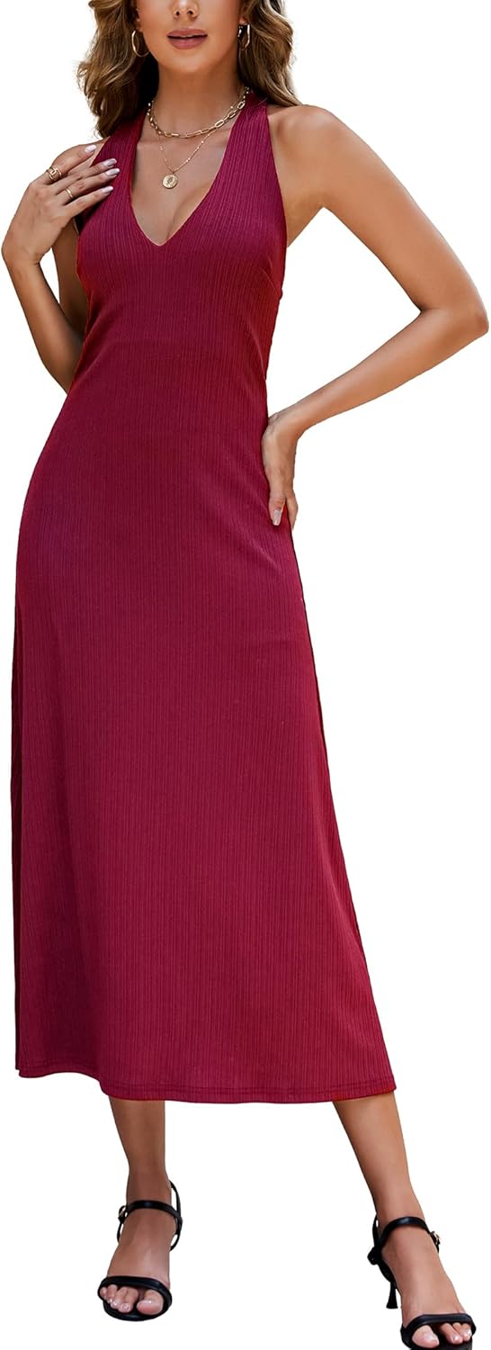 YYA Women's Formal Dresses Sexy V Neck and Backless Midi Long Dresses with Hanging Neck Design S-XL - Image 3