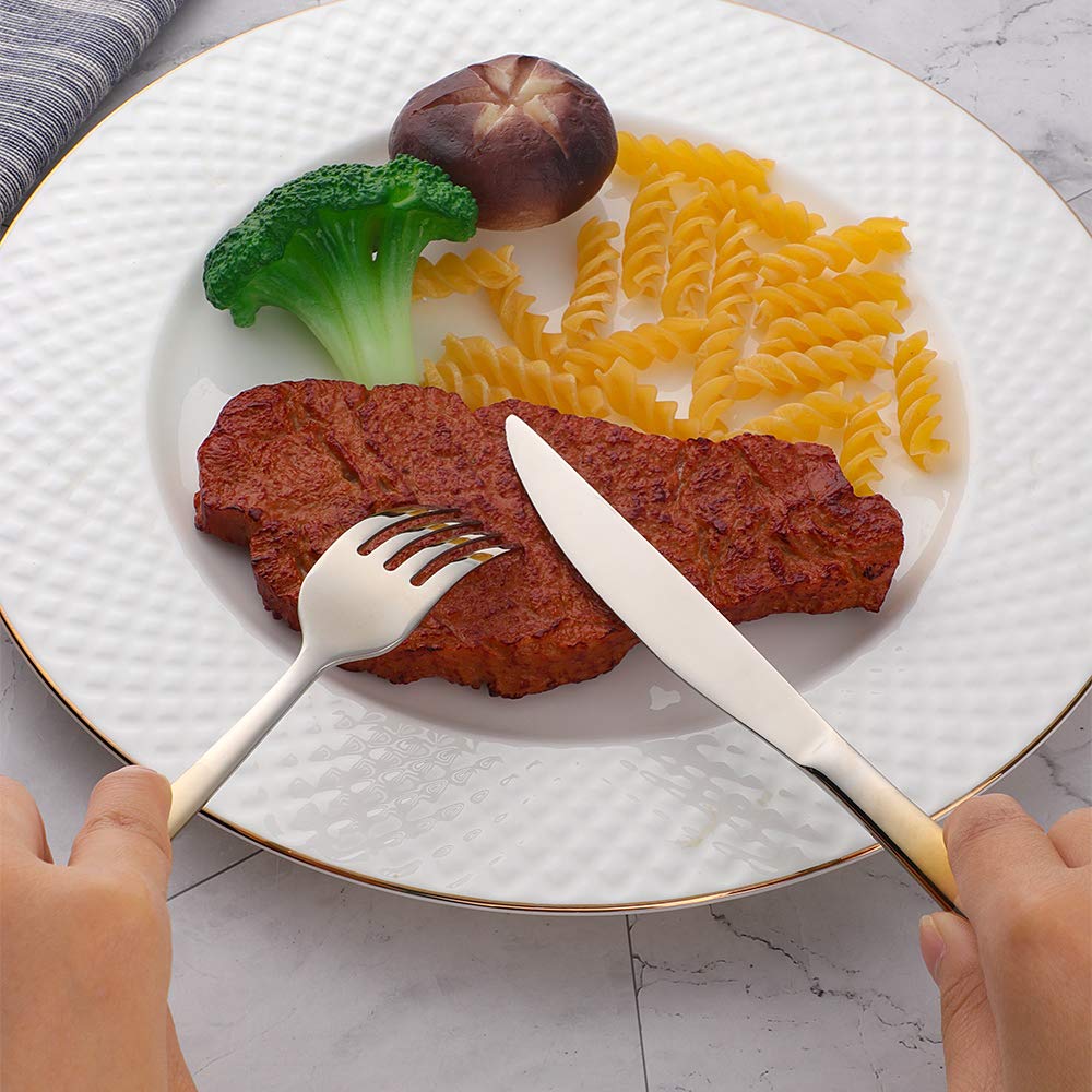 Bisda Juego de cubiertos de acero inoxidable con mango de color oro rosa, servicio de cubiertos de 16 piezas para 4 personas, Cucharas de sopa Tenedores Cuchillos Juego de cucharaditas