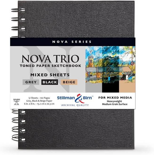 Stillman Birn 150 Gsm Medium Grain Nova Trio Mixed Wirebound Sheets/Sketchbook, 6x8 Inches, Beige, Grey and Black