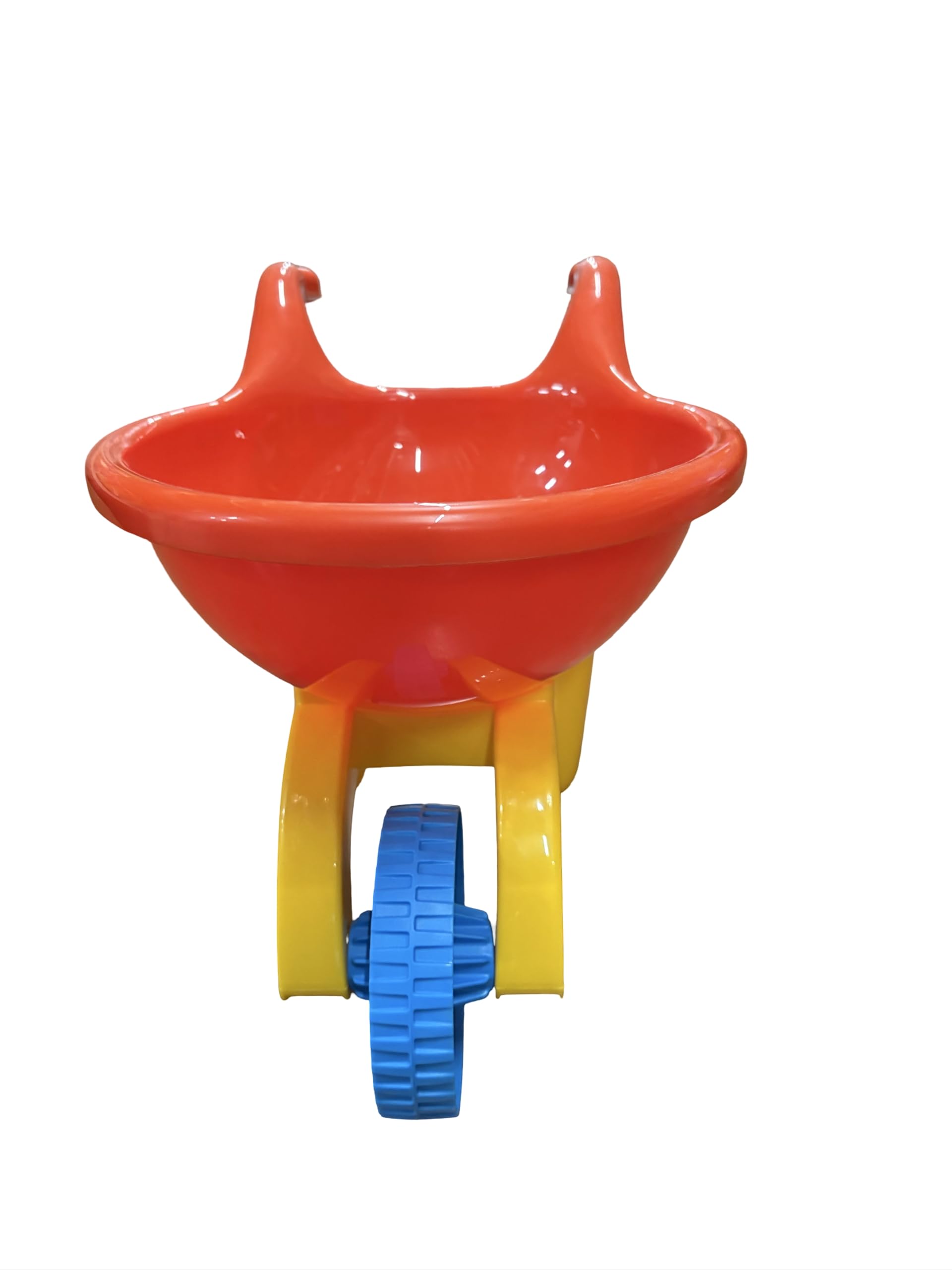 Carriola Giocattolo per Bambini, Rossa e Gialla con Ruota Blu, Plastica Resistente