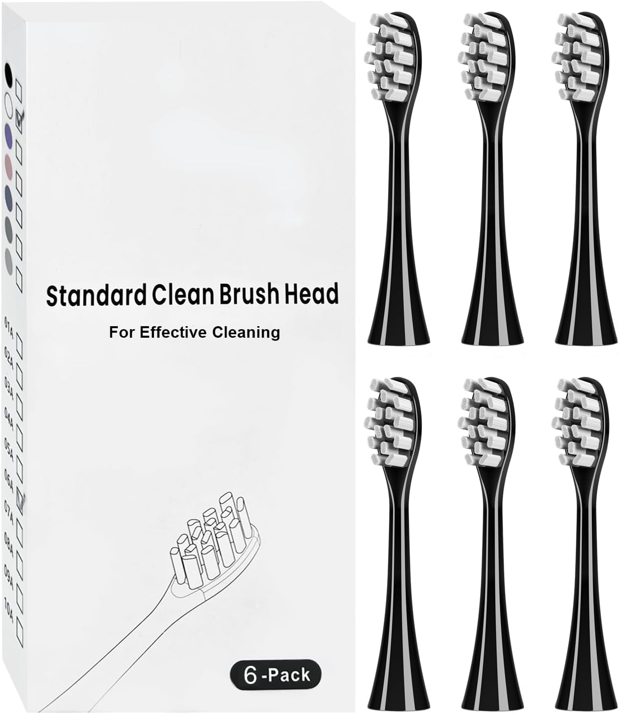 6 Pack Replacement Brush Heads Compatible with Suri Electric Toothbrush for Suri Replacement Toothbrush Heads, Black