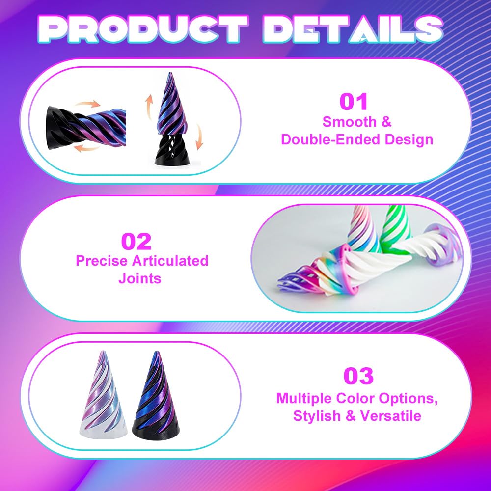 2Pcs Spiral Cone Impossible 3D Printed Fidget Toys Gearball Pyramid Spiral Cone Fidget Toy Passthrough Sculpture for Anxiety Stress Relief Desktop Office Home Decor Gift for Kids and Adults (Style 2) - Image 3