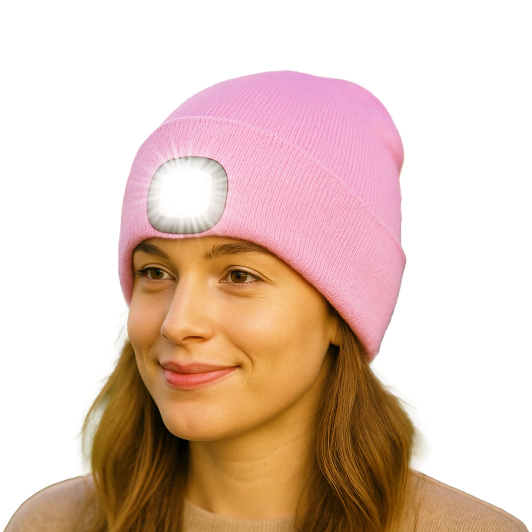 Tyga Store Women's Baby Pink Tyga Led Beanie Hat With Light - Rechargeable Torch Beanie Hat, Gifts For & Men, Waterproof & Warm Winter Hat With Built-In Led Torch For Running, Walking, Camping & Outdoor Use