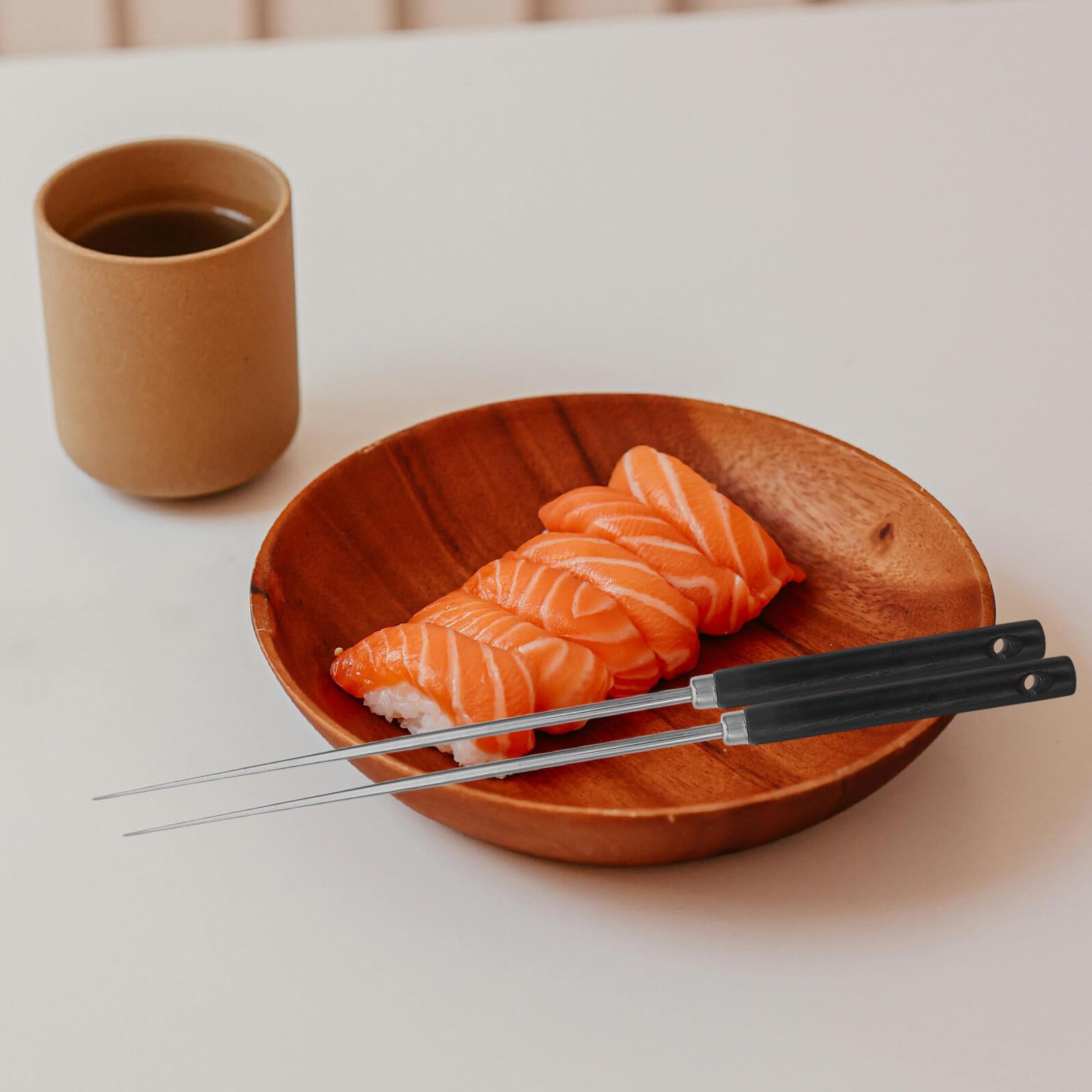 Baguettes Inox Anti-dérapantes pour Sushi Style Japonais Résistantes Chaleur Légères et Réutilisables Ergonomique pour Service Alimentaire Noir