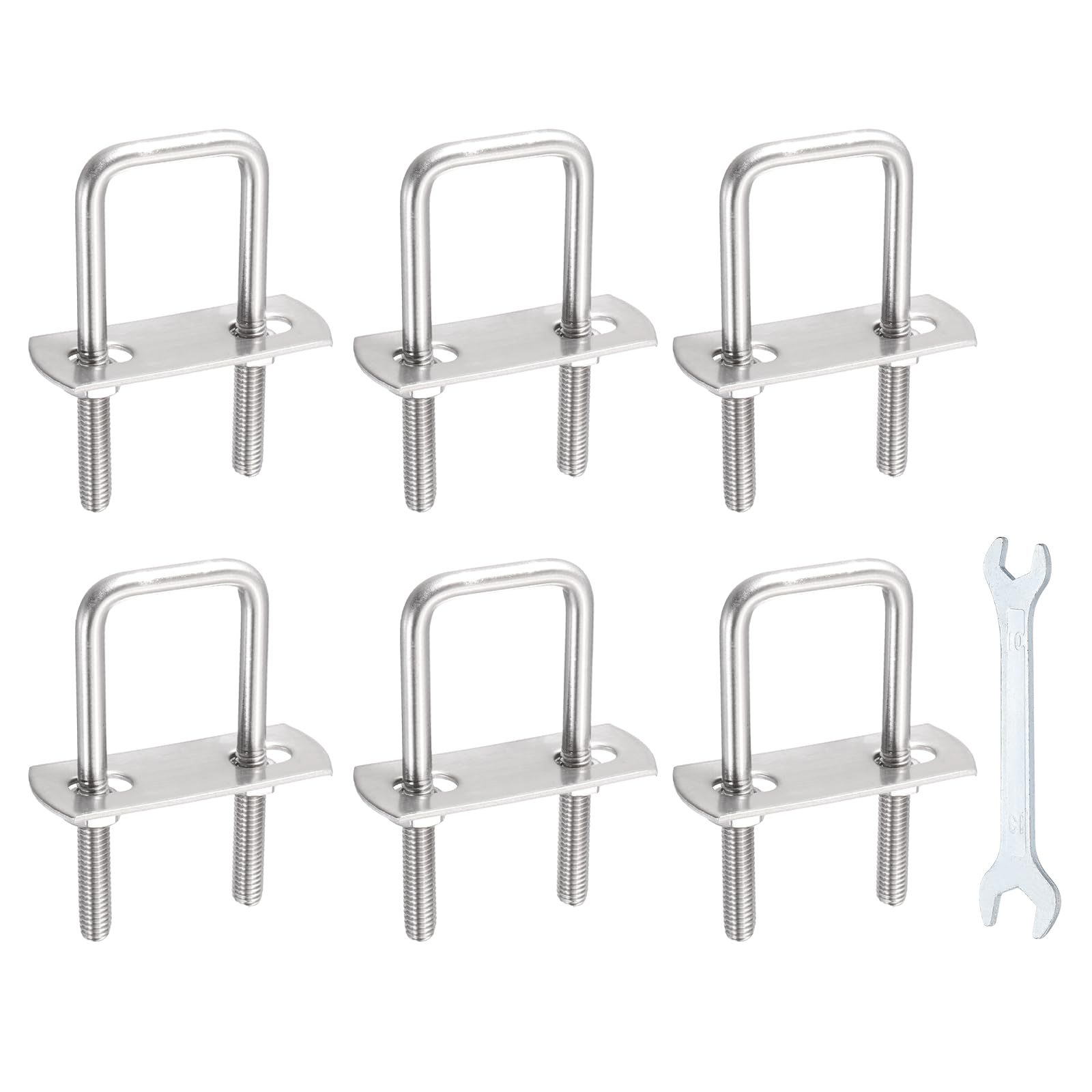sourcing map 6 Sets M6 Square U-Bolts, 1.26"(32mm) Inner Width 2"(50mm) Length 304 Stainless Steel U Clamp Bolts with Nuts, Plates and Wrench for Trailer Ski Boat Fishing Boat