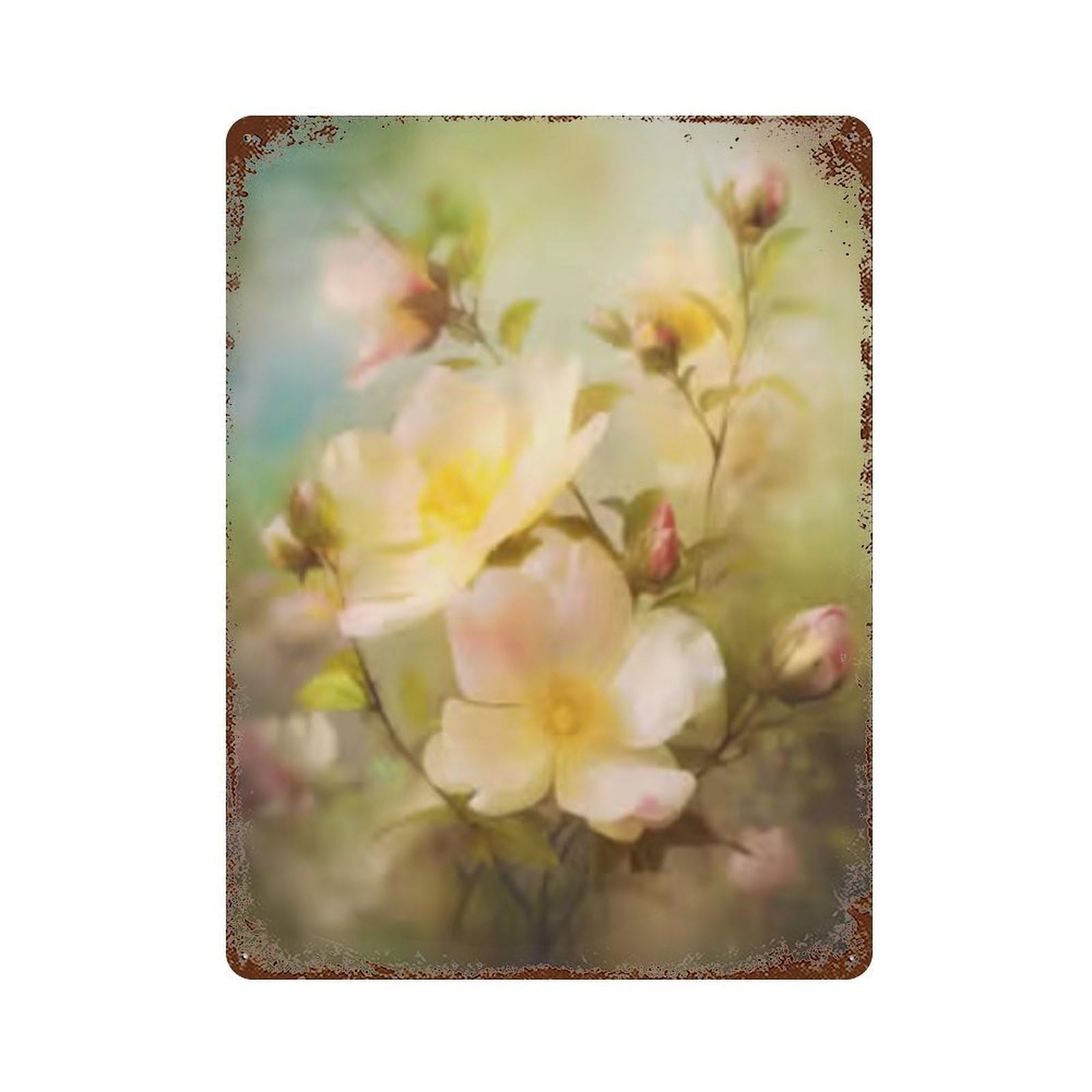 Yellow Roses Bouquet Wall Art Print 15.7"x11.8" Weathered Tin Sign, Shabby Chic Decor for Farmhouse, Kitchen And Entryway Decor