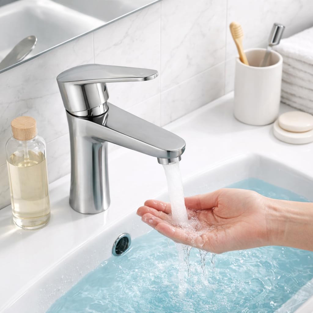Grifo Monomando de Acero Inoxidable para Lavabo con latiguillo normalizados para España de 3/8. Elegancia y Funcionalidad.