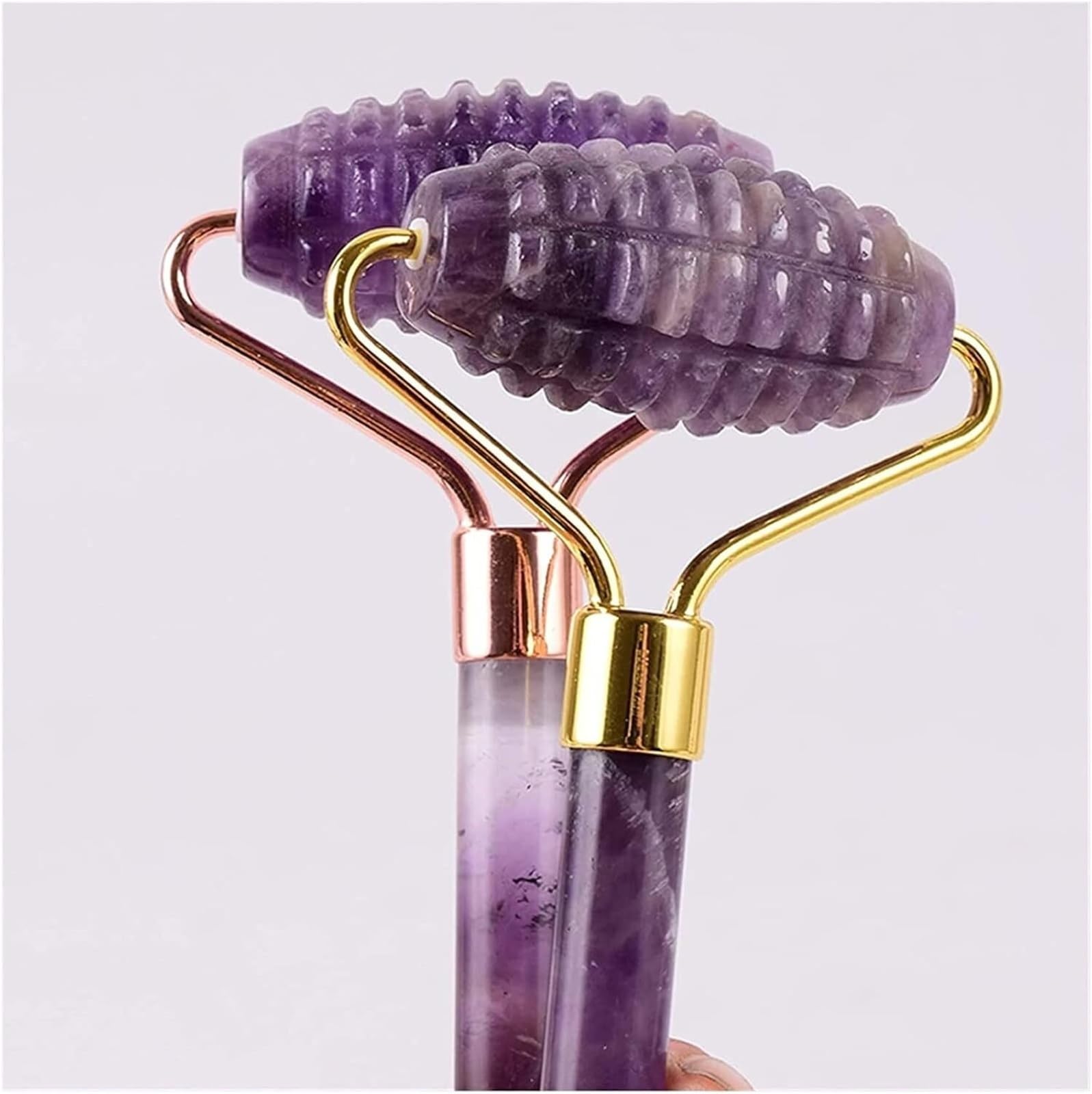 Gua Sha Stein, Amethyst Rohstein Amethyst Sägezahn Gesichtsroller Silikonkappen Gua Sha Pflegewerkzeug-Sets Naturstein Quarz Lila