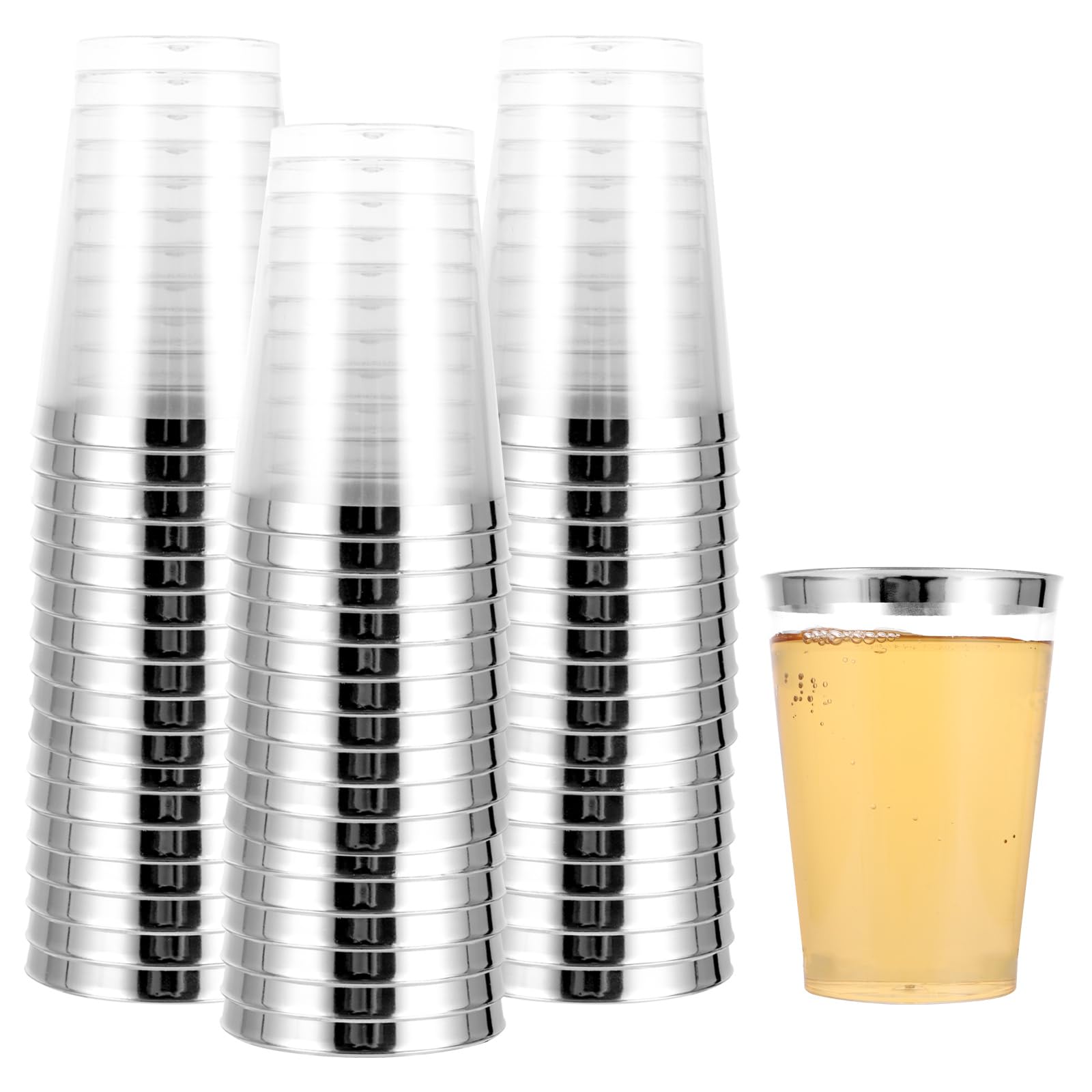 Lot De 50 Gobelets En Plastique Rigide Transparents - Bord Doré, 360 Ml - Réutilisables Pour Fête, Mariage - 13