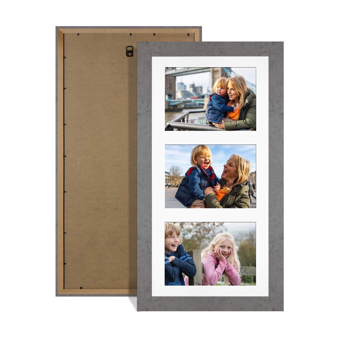 Procut Global 40X20CM Marble Grey Photo Frames For Multiple Pictures with White Mount-Modern Collage Frame with 3 Apertures (3x) 6X4-Engineered Wood with Shatterproof Perspex โ image 1